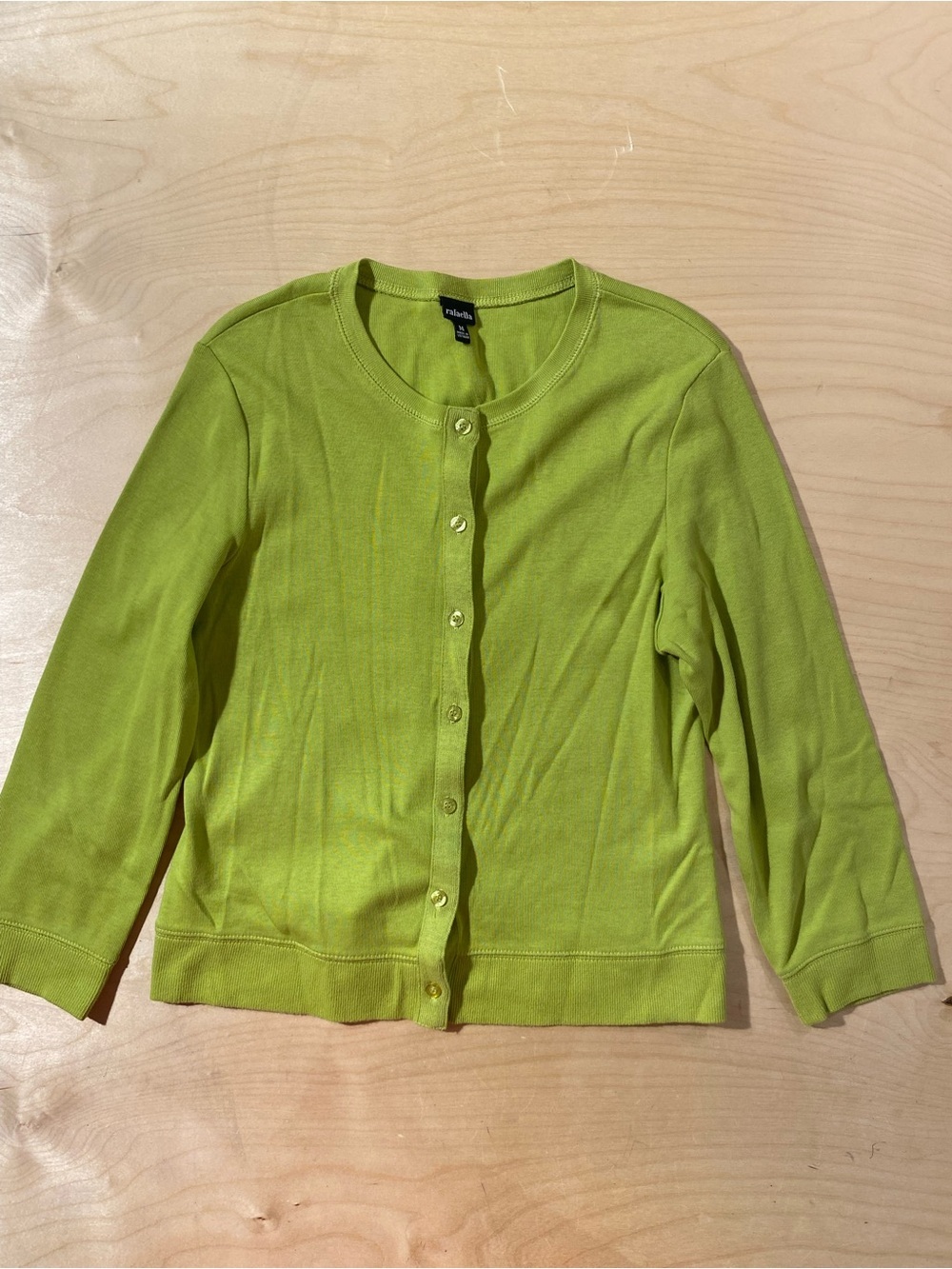 Rafaella Lime Green Crewneck Button Cardigan Sweater Medium (RY)